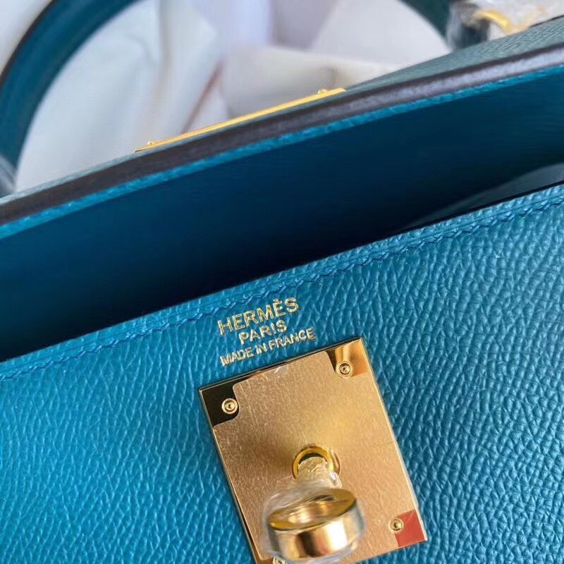 Hermes Kelly 28cm Handbag Shoulder Bag in Blue Paon Epsom Leather